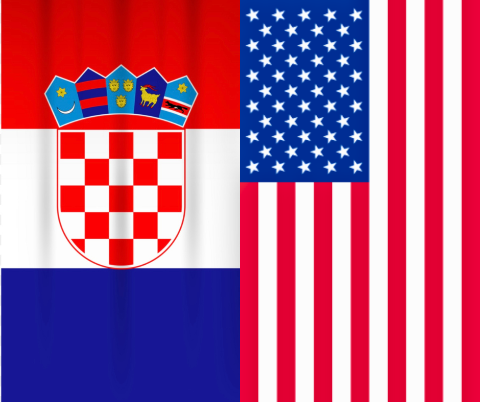 Side-by-side flags of Croatia and the United States.